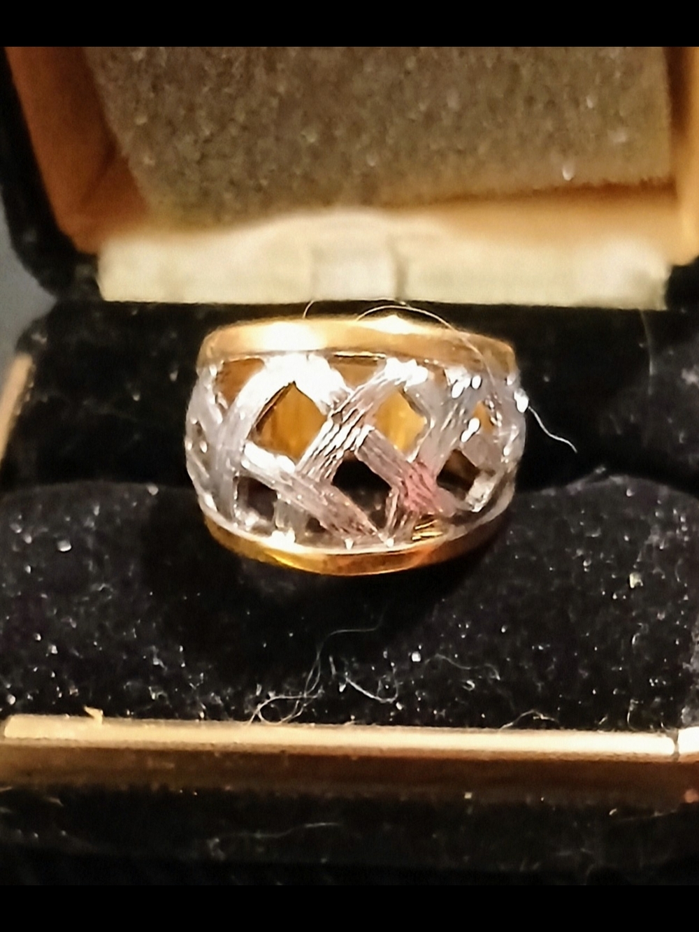 Two-Tone Woven Lattice Women’s Ring — Gold & Silver Tones Size 6